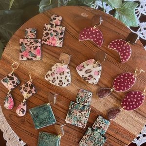 Beautiful one of a kind boho inspired animal print polymer clay dangle earrings